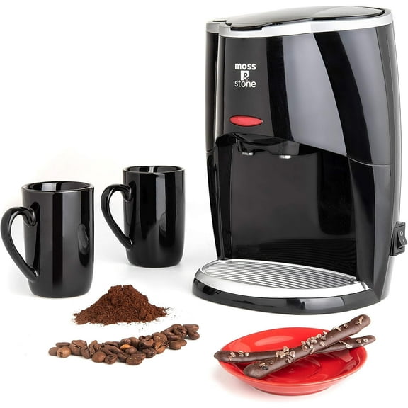 Moss & Stone Mini Drip Coffee Maker with Mug (5 oz Mugs), Small Coffee Pot With 2 Coffee Cups, Mini Coffee Maker (2 Drip & 2 Mug)