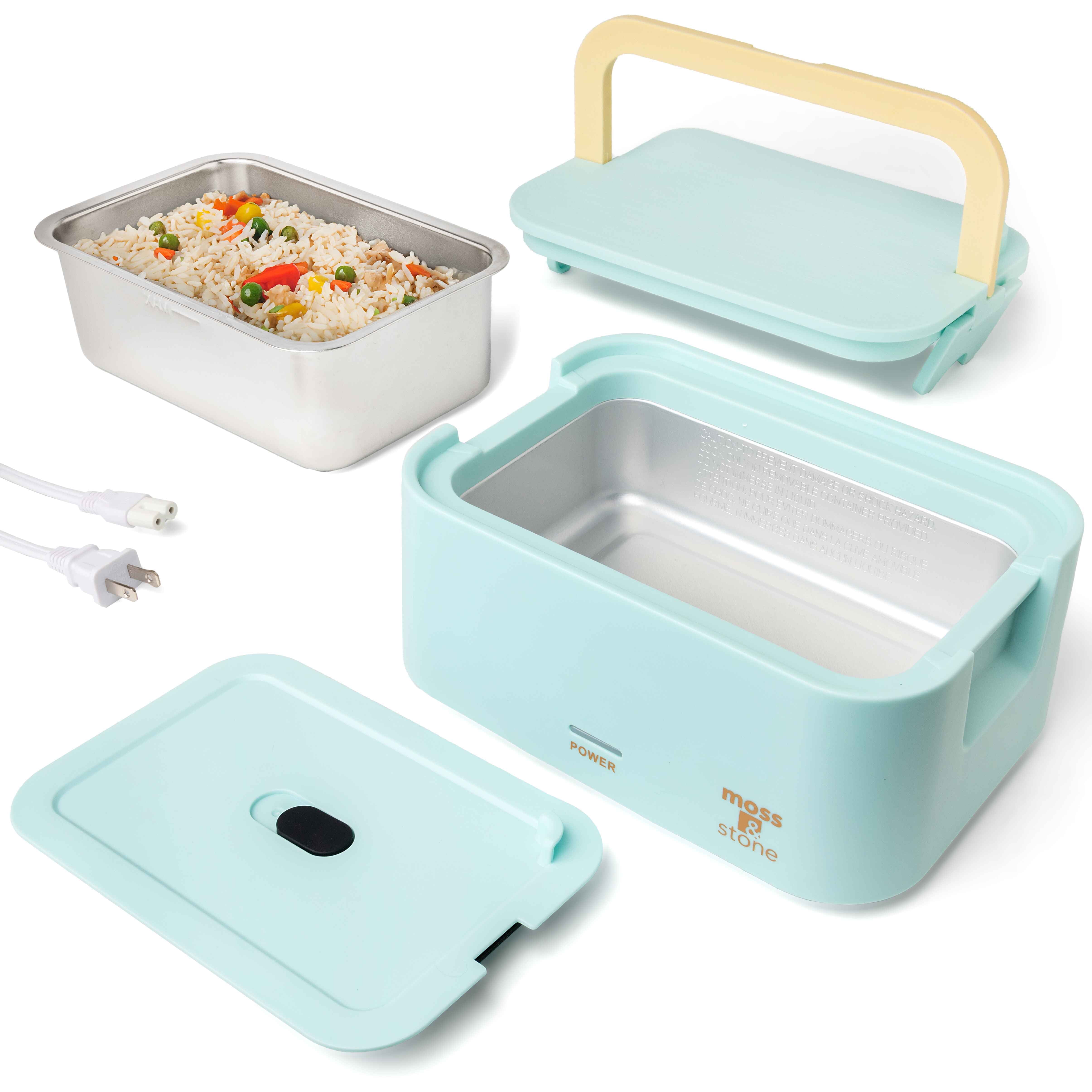 Moss & Stone Turquoise Electric Lunch Box Food Heater for Adults, 80W Portable Warmer for Work with 0.9L 304 Stainless Steel Container, 120V Green Heated Lunch Box Suitable for Dorms/Work/Gift