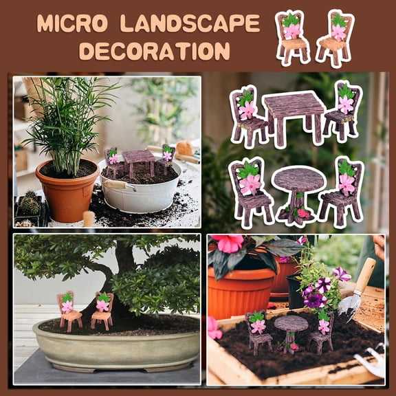 Moss Terrarium Succulent Plant Desktop Wooden Table Set - Dark Brown Flower-Patterned Square & Round Tables With Miniature Decor - Home Office Bedroom Living Room Indoor Garden