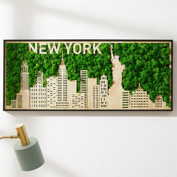 Moss Wall Art, Rectangular Metal Photo Framed Moss Wall Decor, Real Preserved Moss For Living Room, Garden, Bedroom New York Art No Maintenance Moss Wall Decoration
