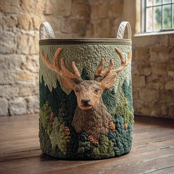 Moss and Majesty Quilted Laundry Basket