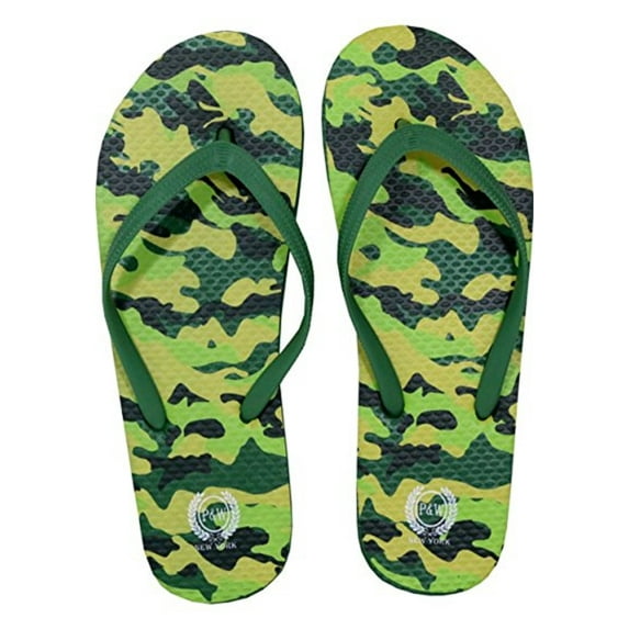 Mossad Adult Men Camo Military Collection Flip Flop Thong Sandals Camouflage Flip Flops Army Navy Marine Airforce (Size Medium, Green Camo)