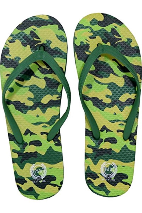 Mossad Adult Men Camo Military Collection Flip Flop Thong Sandals Camouflage Flip Flops Army Navy Marine Airforce (Size Medium, Green Camo)