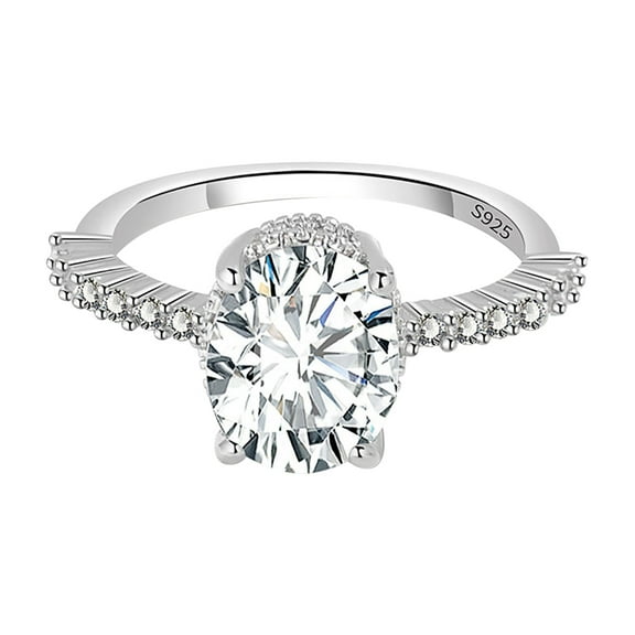 Mossanite Round Solitaire 925 Sterling Silver Four-Prong Wedding Ring for Women