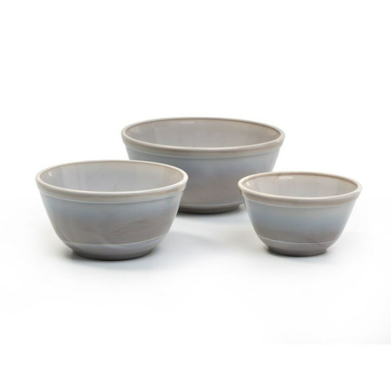 Mosser Glass Grey Marble Vintage Mixing Bowl Set
