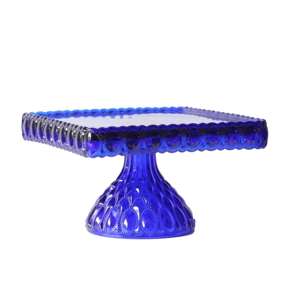 Mosser Glass Elizabeth Square Cake Plate Stand in Cobalt Blue
