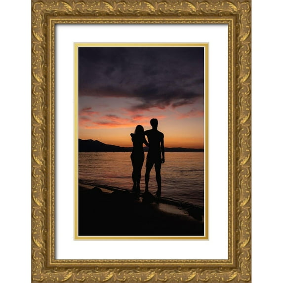 Mossholder, Tim 23x32 Gold Ornate Wood Framed with Double Matting Museum Art Print Titled - Couple Silhouette