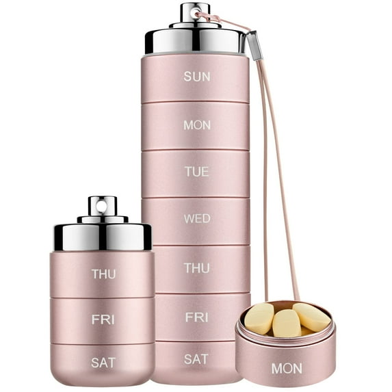 Mossime Metal Pill Organizer Weekly, BPA Free 7 Day Daily Medicine Organizer for Vitamin, Fish Oil, Supplement