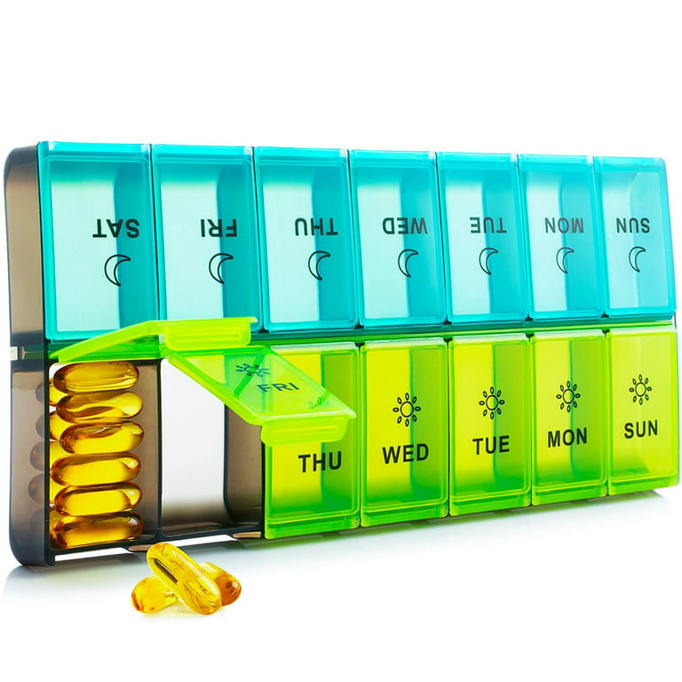 Large 7 Day Pill Organizer - 2 Times a Box Case XL Am Pm Container Holder  Daily Medicine Weekly Medication Vitamin Organizers