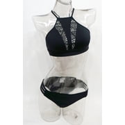 Mossimo Black High Neck Halter Crochet 2-Piece Bikini Set Swimsuit XL