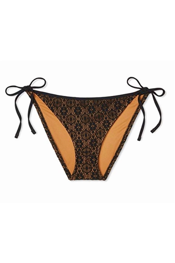 Black Hipster Crochet Side Ties Bikini Bottom Swimwear Women's Large