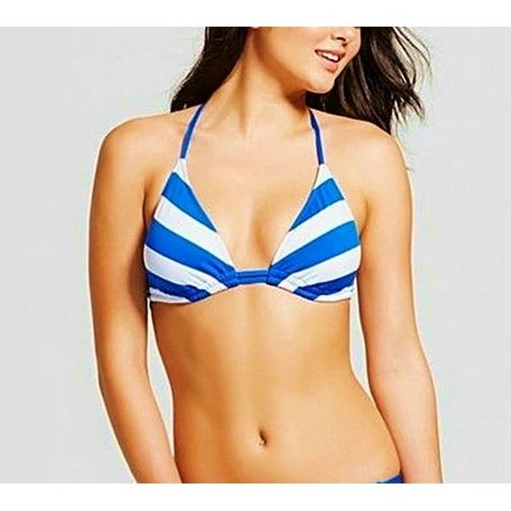 Mossimo Blue Striped Triangle Halter Bikini Top Swimwear Women's Medium