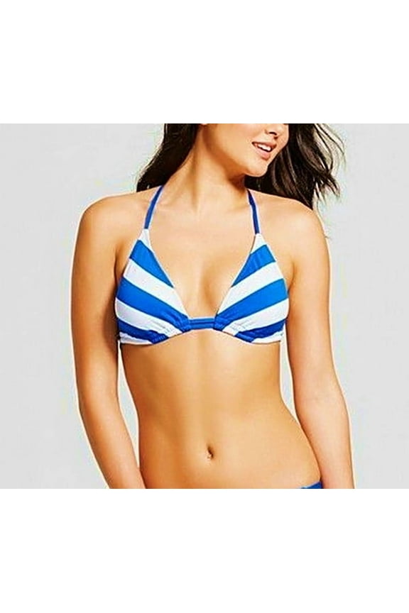 Blue Striped Triangle Halter Bikini Top Swimwear Women's Medium