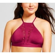 Mossimo Deep Red Burgundy High Neck Halter Crochet Bikini Top Swimwear D/DD Cups