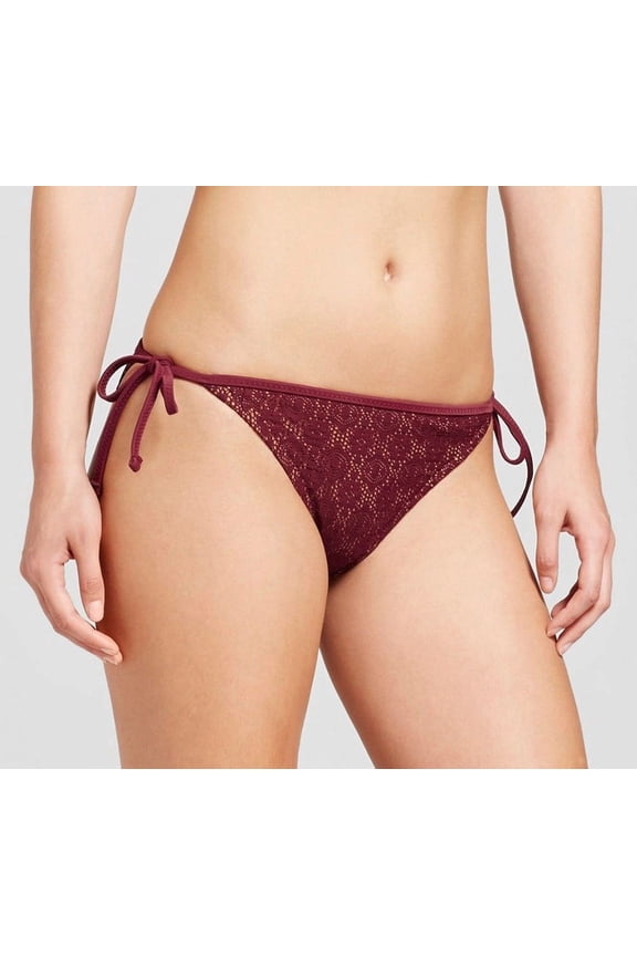 Deep Red Hipster Crochet Side Ties Bikini Bottom Swimwear Women's XL