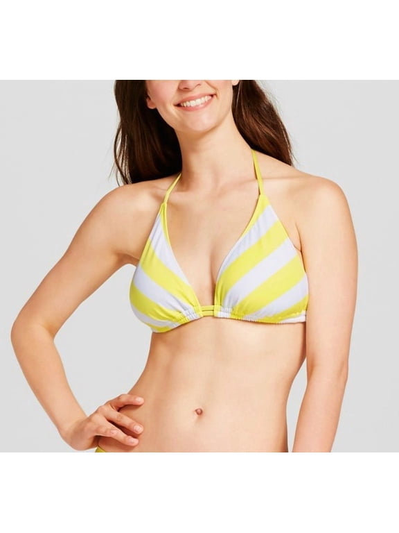 Lemon Striped Triangle Halter Bikini Top Swimwear Women's Small