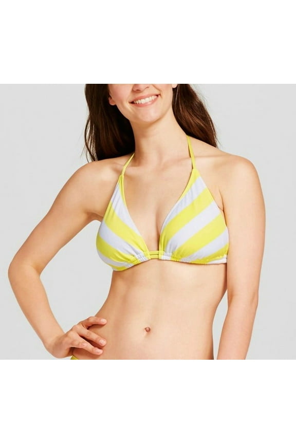 Lemon Striped Triangle Halter Bikini Top Swimwear Women's Small