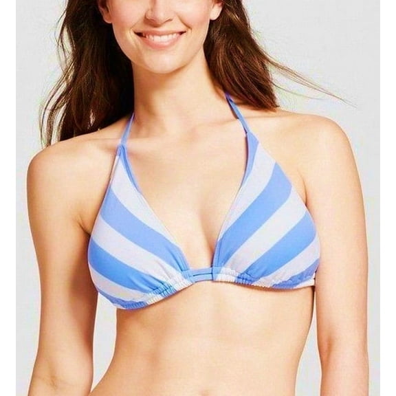 Mossimo Lt. Blue Striped Triangle Halter Bikini Top Swimwear Women's Large