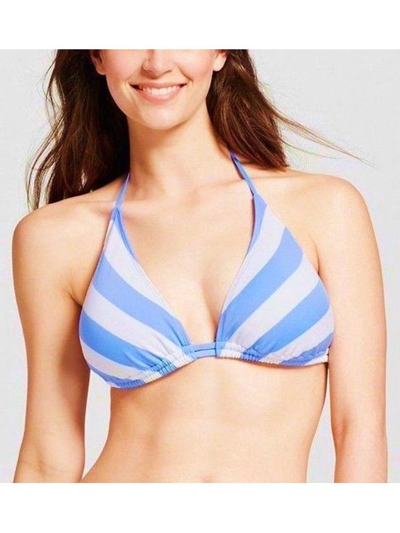 Lt. Blue Striped Triangle Halter Bikini Top Swimwear Women's Large