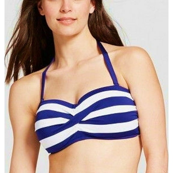Mossimo Navy Twisted Bandeau Striped Bikini Top Swimwear Women's D/DD Cups