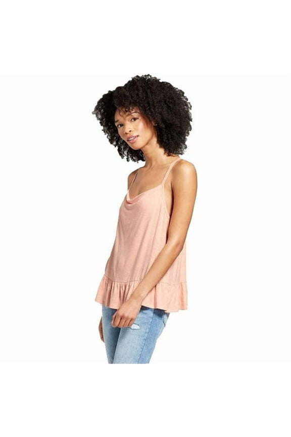 Supply Co. Women's Cowl Neck Peplum Cami Tank Top Shirt - Coral Pink - ( Large)
