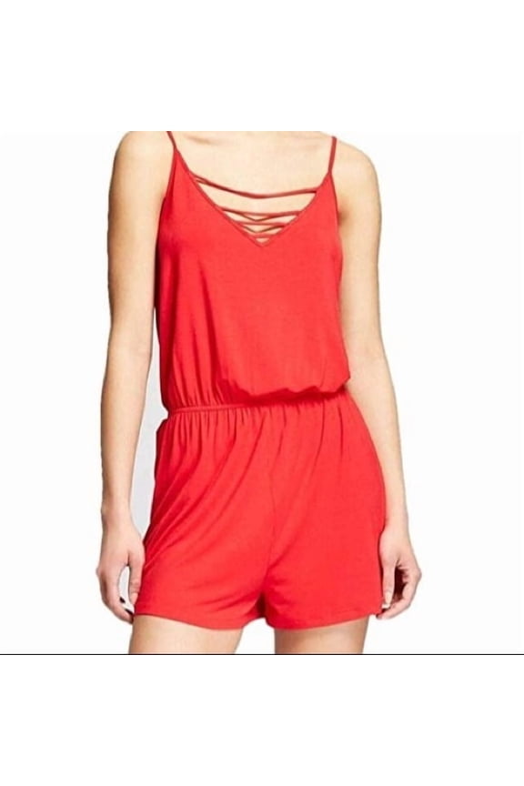 Supply Co. Women's Strappy V-Neck Romper - Cupid Red - (Large)