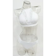 Mossimo White High Neck Crochet Halter Bikini 2-Piece Set Swimwear Large
