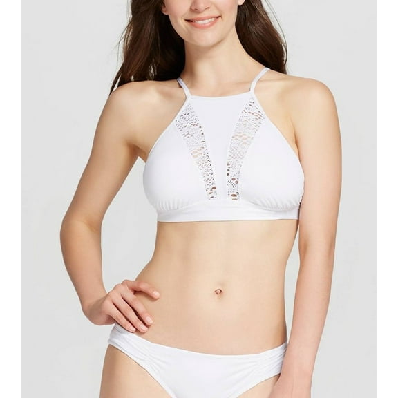 Mossimo White High Neck Crochet Halter Bikini 2-Piece Set Swimwear XL