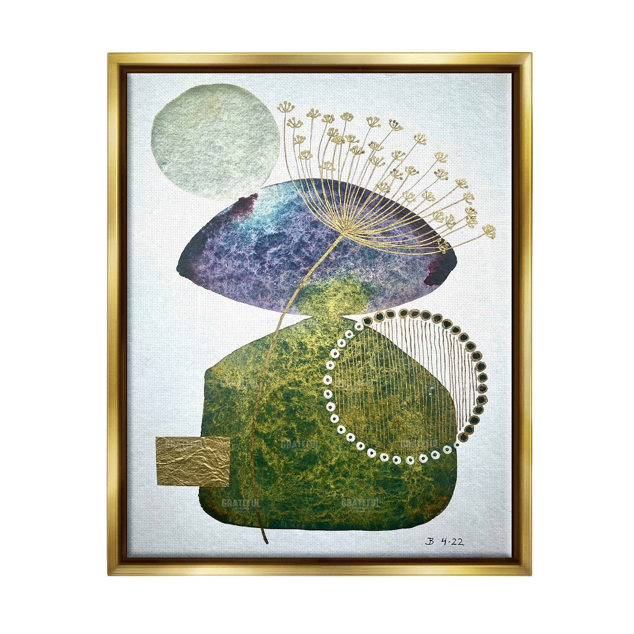 Mossy Botanical Contemporary Nature Abstract Graphic Art Metallic Gold Framed Art Print Wall Art