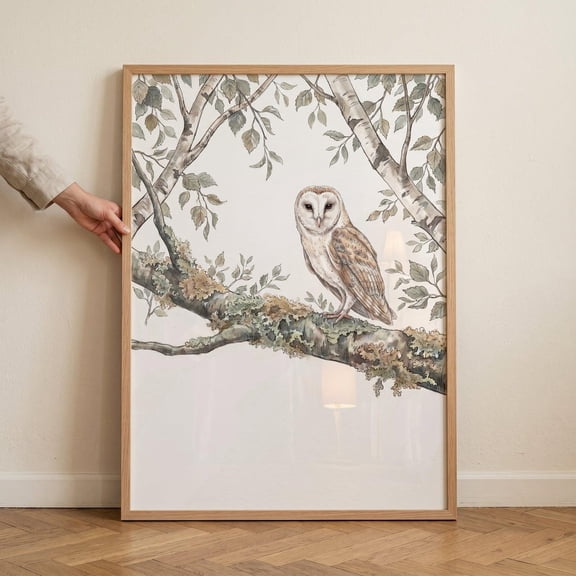 Mossy Branch Barn Owl Woodland Wall Decor Unframed Paper Print