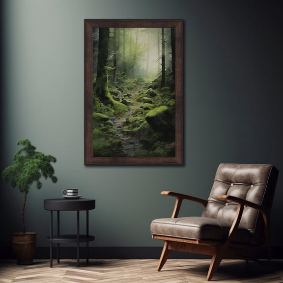 Mossy Forest Misty Moonlight Landscape Wall Decor Unframed Paper Print