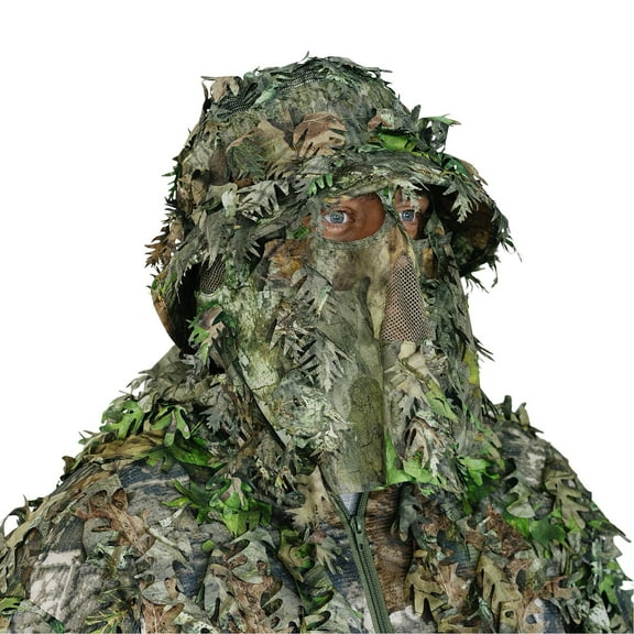 Mossy Oak 2 in 1 Leafy Camo Face Mask and Bucket Hat with Adjustable OSFM Camouflage Patterns