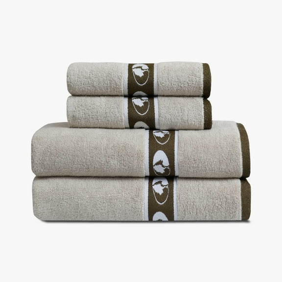 Mossy Oak 4-Piece Bath Set Jacquard Border, 2 Bath Towels (30x54") & 2 Hand Towels (16x26")