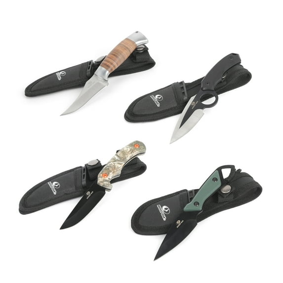 Mossy Oak 4 Piece Fixed Knife Variety Set with Sheaths, 3" Blade Length and 4" Handle, Multi-color