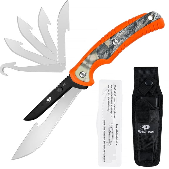 Mossy Oak 4-Piece Multi-Function Camo Hunting Knife with Replaceable Blades & Sheath