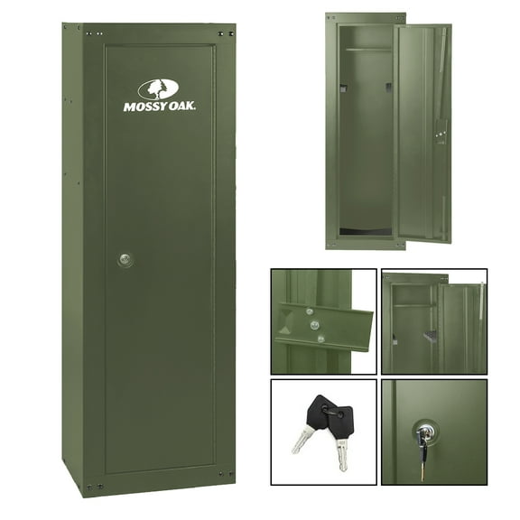 Mossy Oak Gun Security Cabinet, 8 Gun Capacity, Rifle Safe, Key Lock, Barrel Rests, Green, 1 Unit
