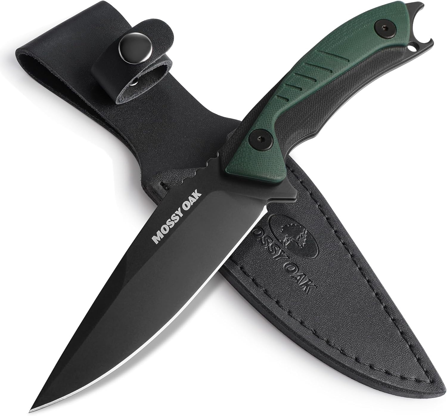 Mossy Oak 9.5" Fixed Blade Hunting Knife with Sheath, 14C28N Full Tang, G10 Handle Outdoor Knife for Survival, Camping, Hiking(Green)
