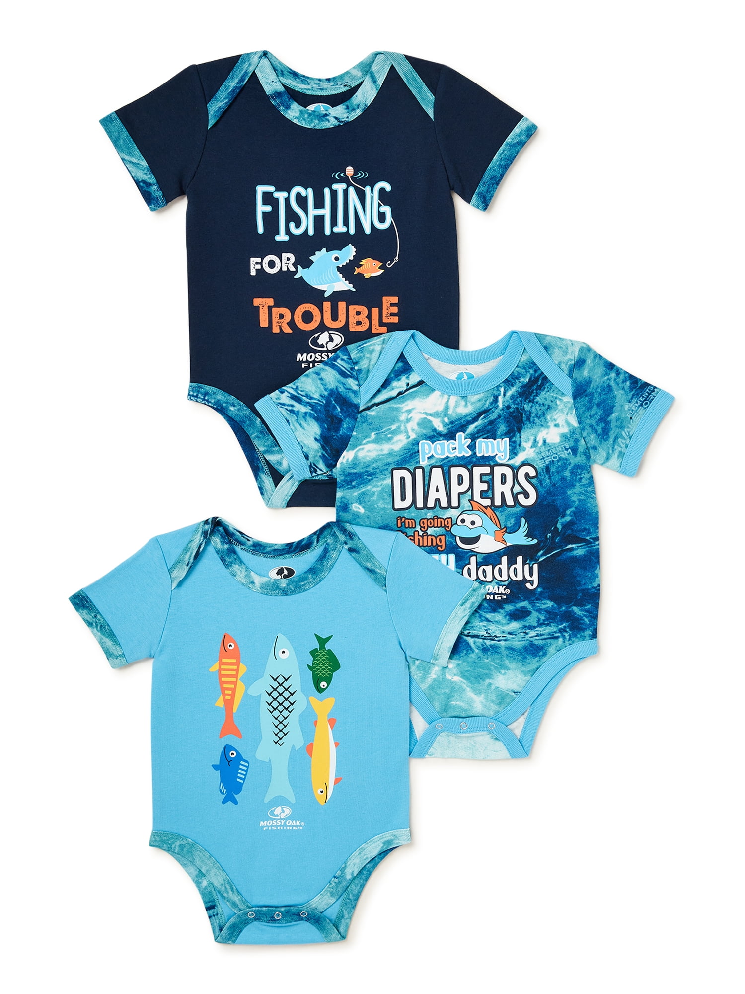 Mossy Oak Baby Boy Bodysuit Fishing Bodysuit , 3-Pack, Sizes 0/3-24 Months  