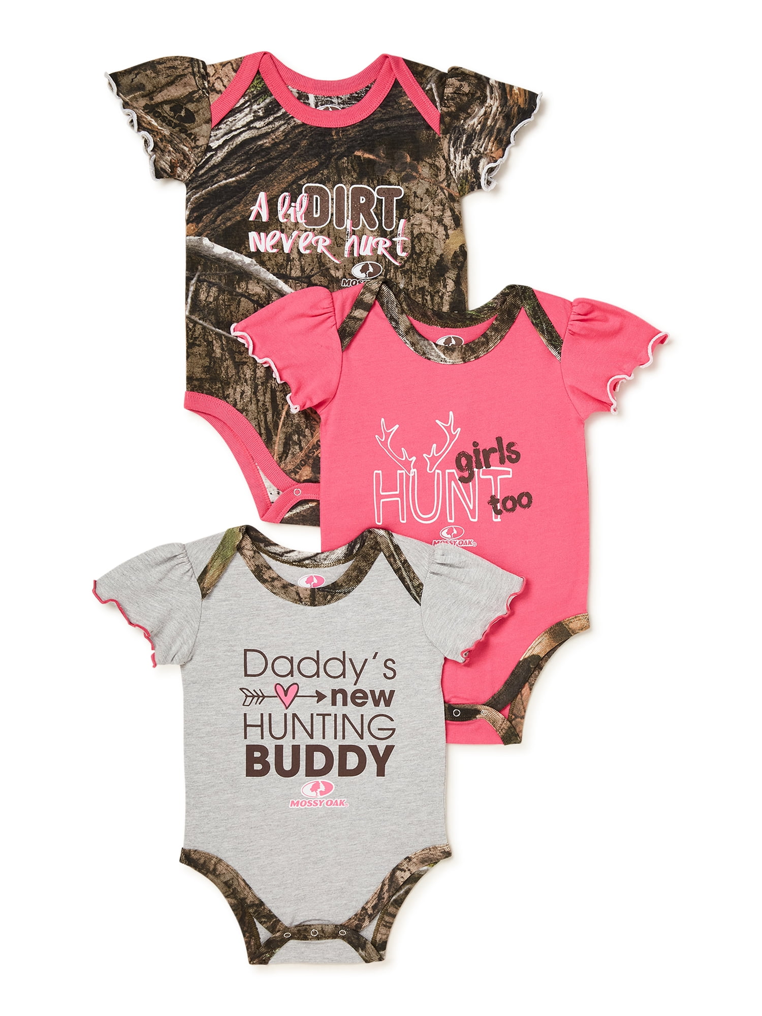 Mossy Oak Baby Girl Hunting Bodysuits, 3-Pack, Sizes 0/3-24 Months