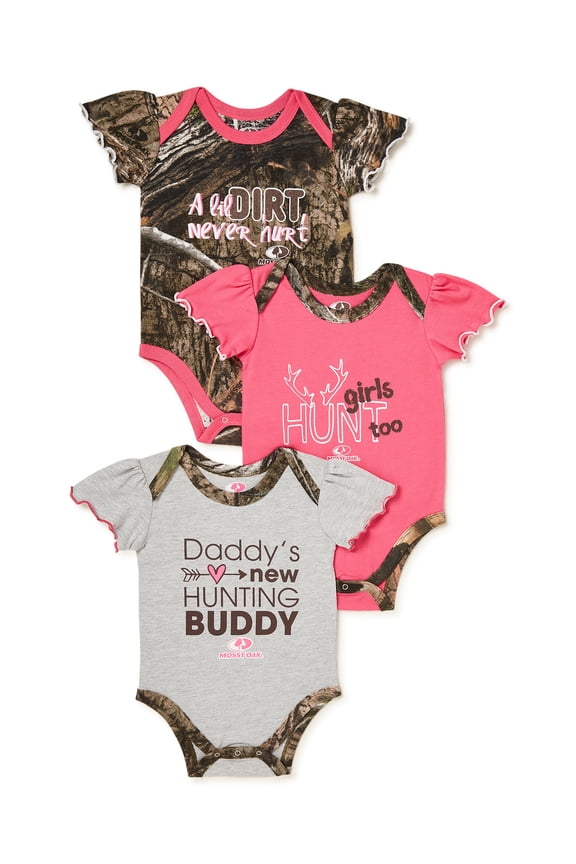 Baby Girl Hunting Bodysuits, 3-Pack, Sizes 0/3-24 Months