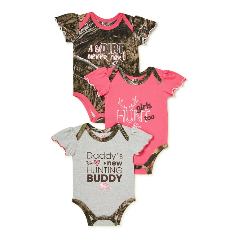 Mossy Oak Baby Girl Hunting Bodysuits, 3-Pack, Sizes 0/3-24 Months
