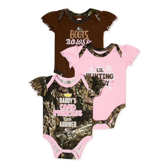 Mossy Oak Baby Girls Bodysuits, 3-Pack