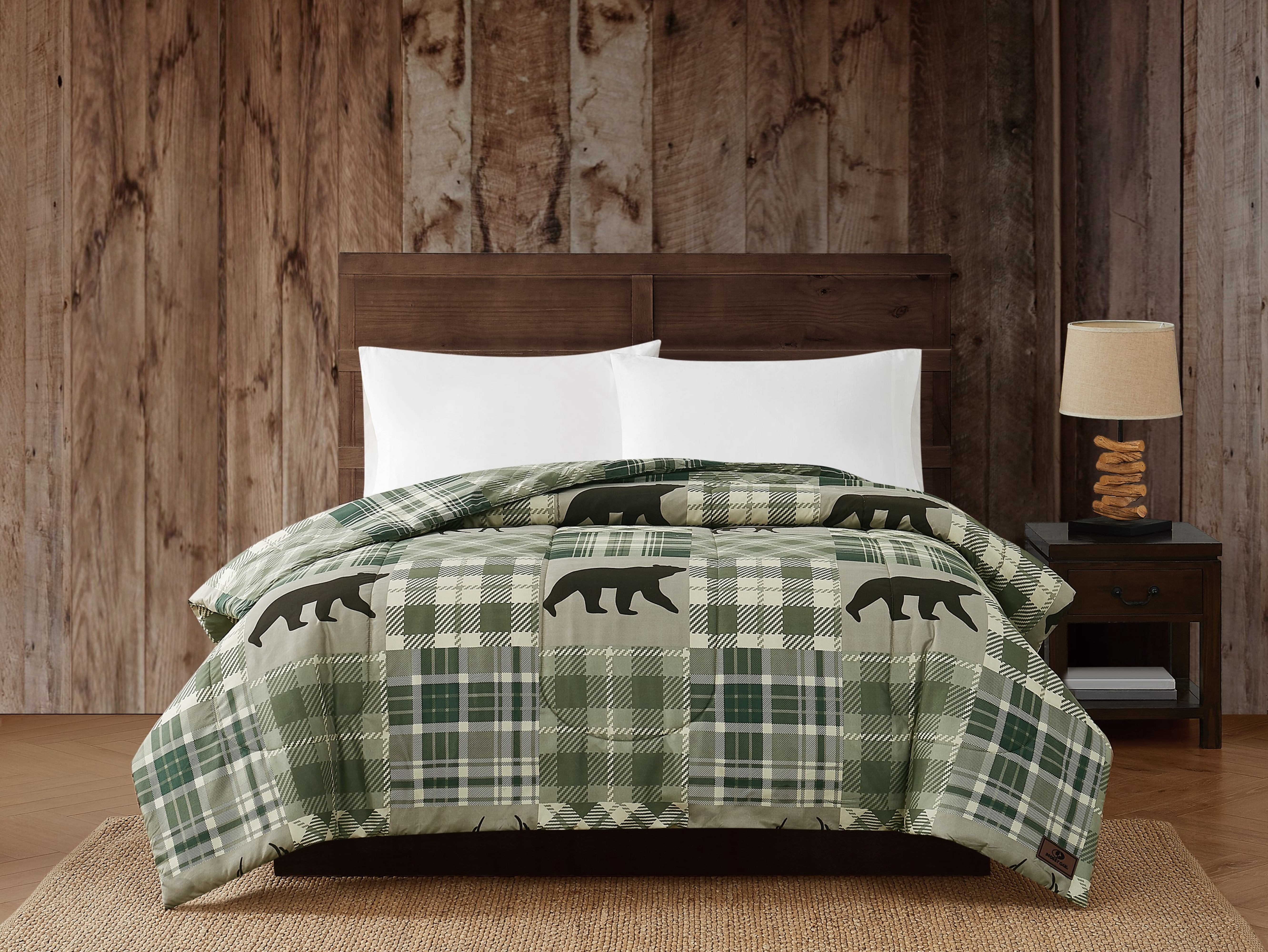 Mossy Oak® Bear Patchwork Microfiber King Size Comforter, Microfiber Adult Bedding for Hunting Lodge or Cabin