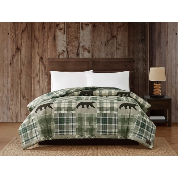 Mossy Oak® Bear Patchwork Microfiber King Size Comforter, Microfiber Adult Bedding for Hunting Lodge or Cabin