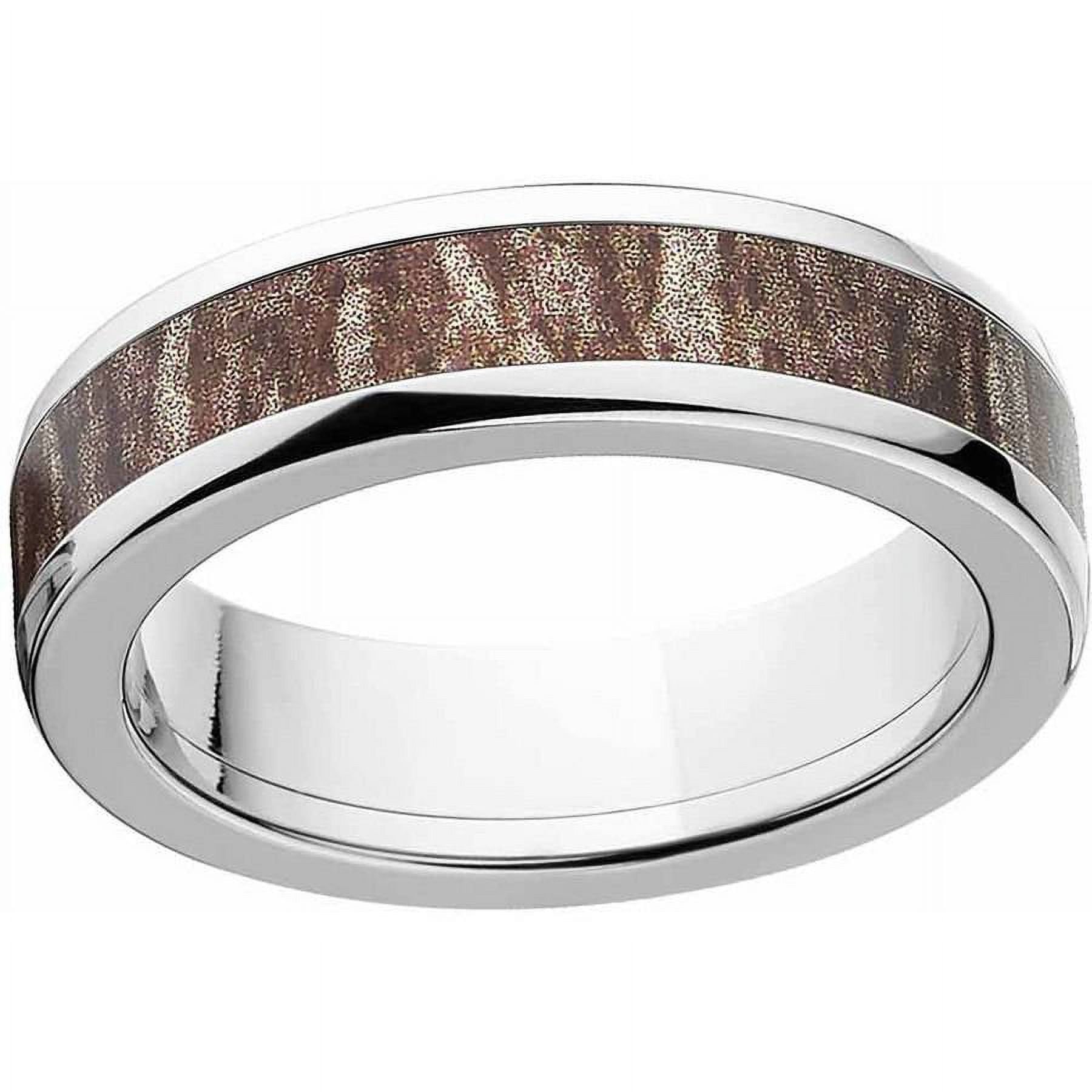 Mossy Oak Bottomland Men's Camo Stainless Steel Ring with Polished Edges and Deluxe Comfort Fit