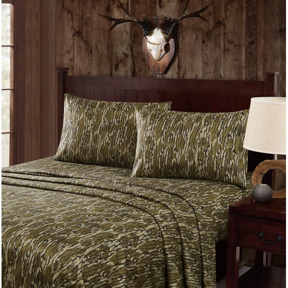 Mossy OakĀ® Bottomland Camouflage Microfiber Sheet Set Multiple Polyester 4-Piece King Sheet Set, OEKO-TEX Certified Safe for All Ages