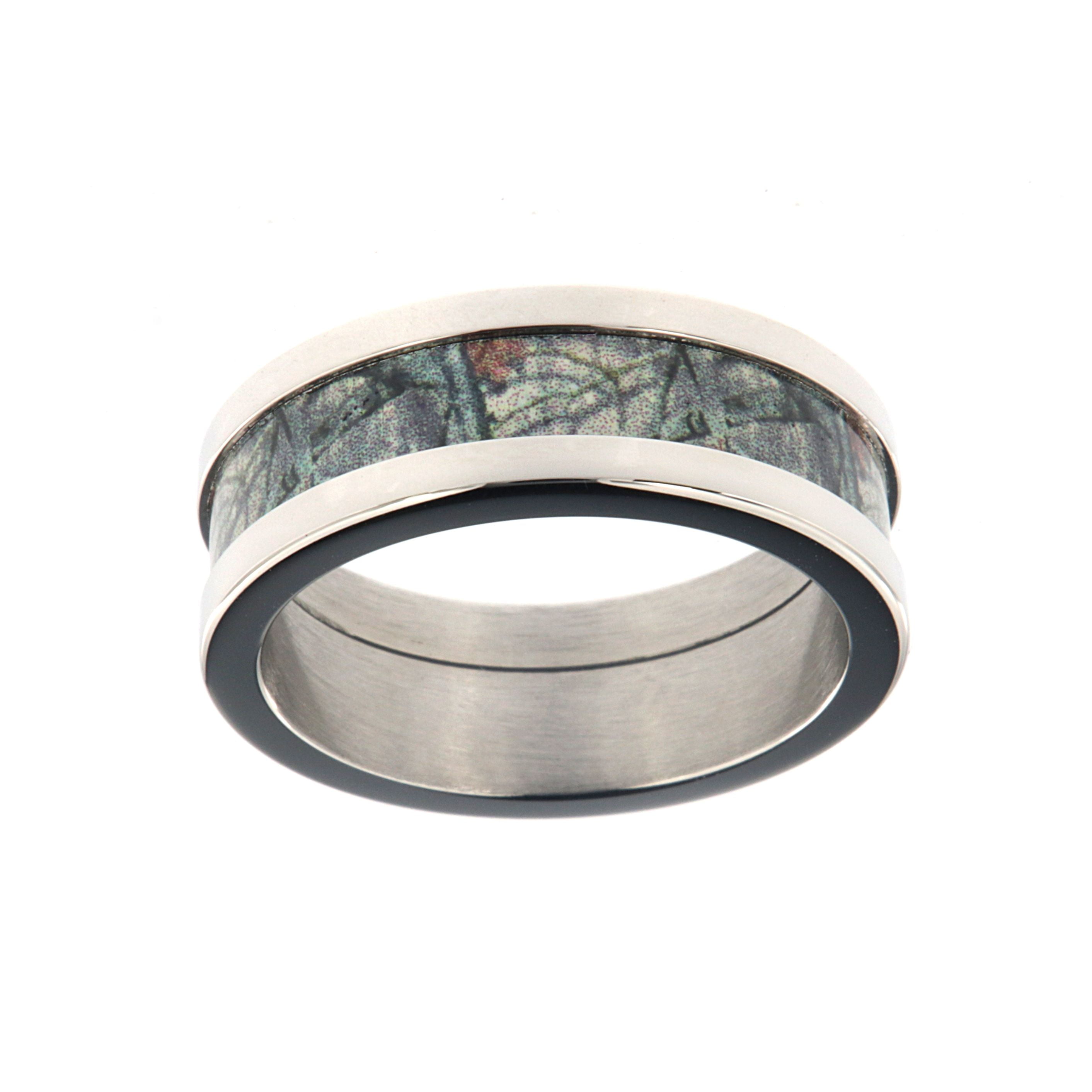 Buy online this Lashbrook Mossy Oak 8mm Camo Inlay Black Zirconium Wedding  Ring Style # 8B15 AWB & Co.