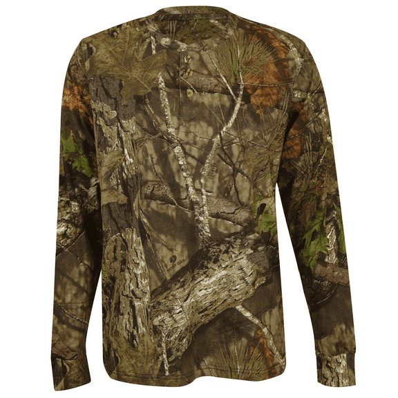 Mossy Oak Men's Henley Long Sleeve Shirt in Brown and Green Camo Print, 2XL