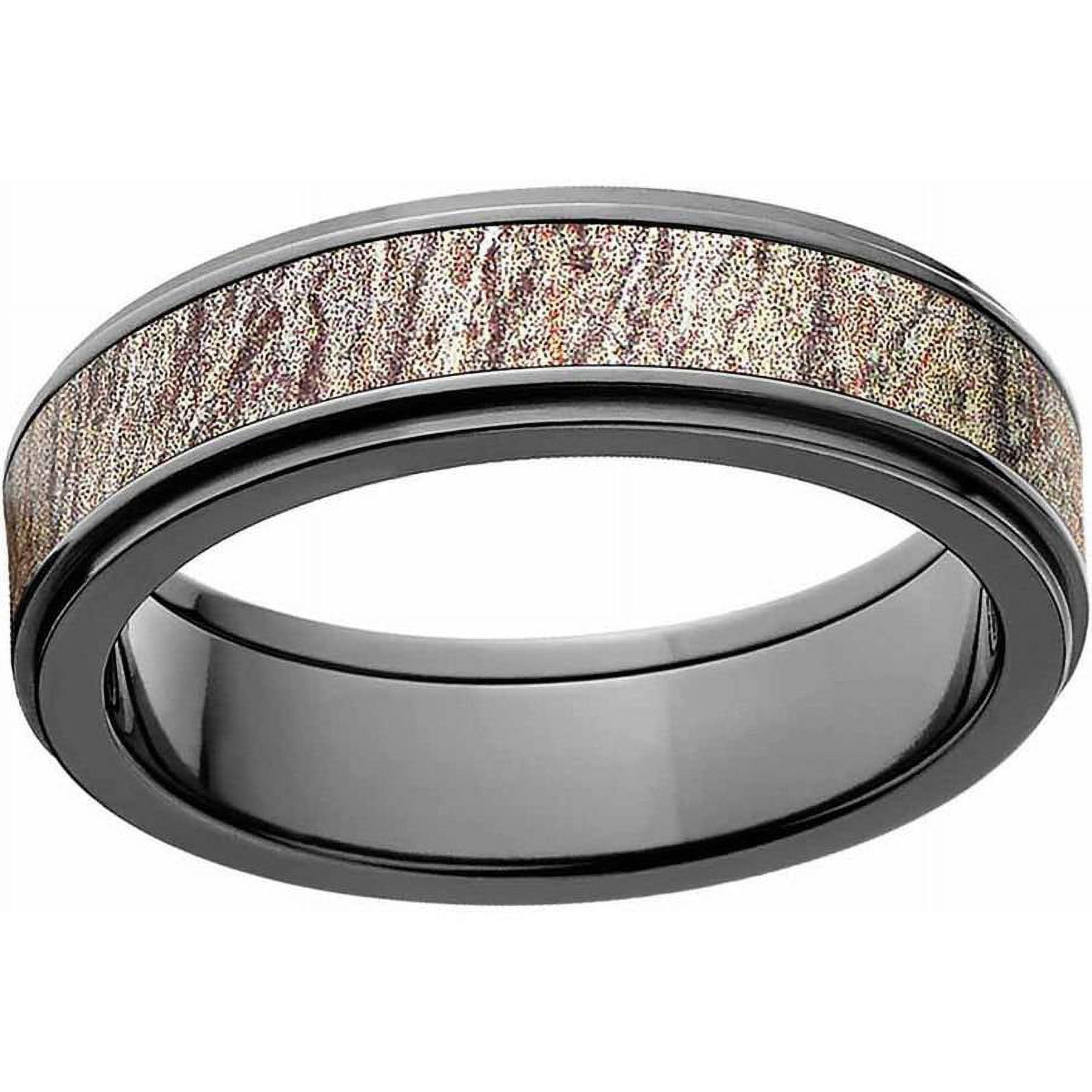 Mossy Oak Brush Men's Camo Black Zirconium Ring with Polished Edges and Deluxe Comfort Fit