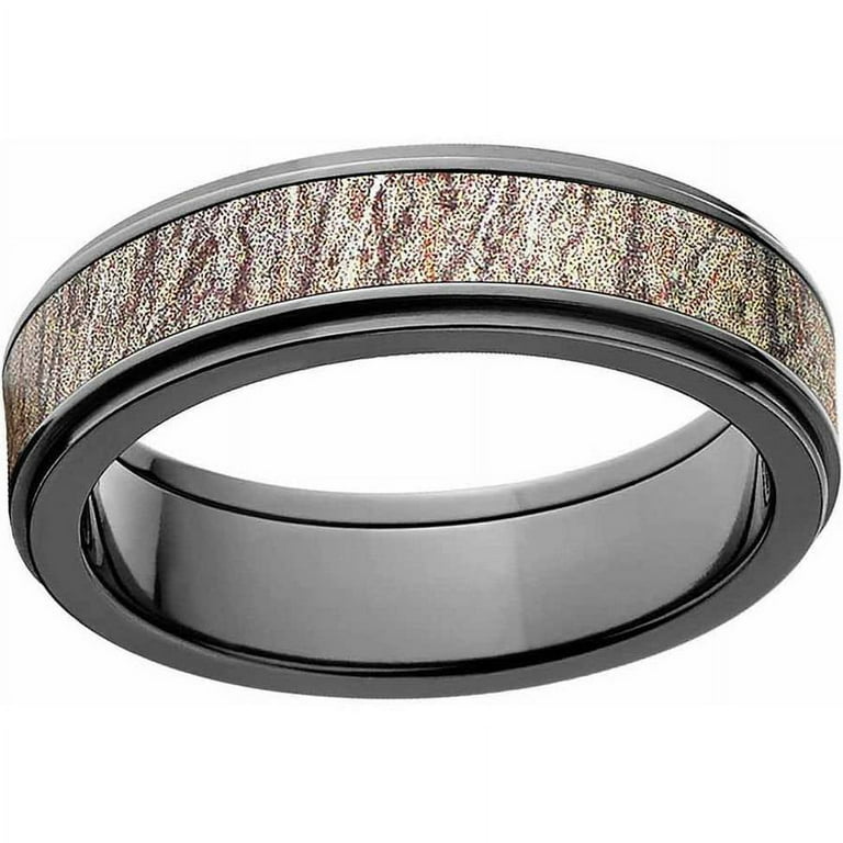 Mossy Oak Brush Men's Camo Black Zirconium Ring with Polished